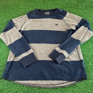 American Eagle Heritage Thermal Striped Long Sleeve Shirt Blue Gray Mens Large